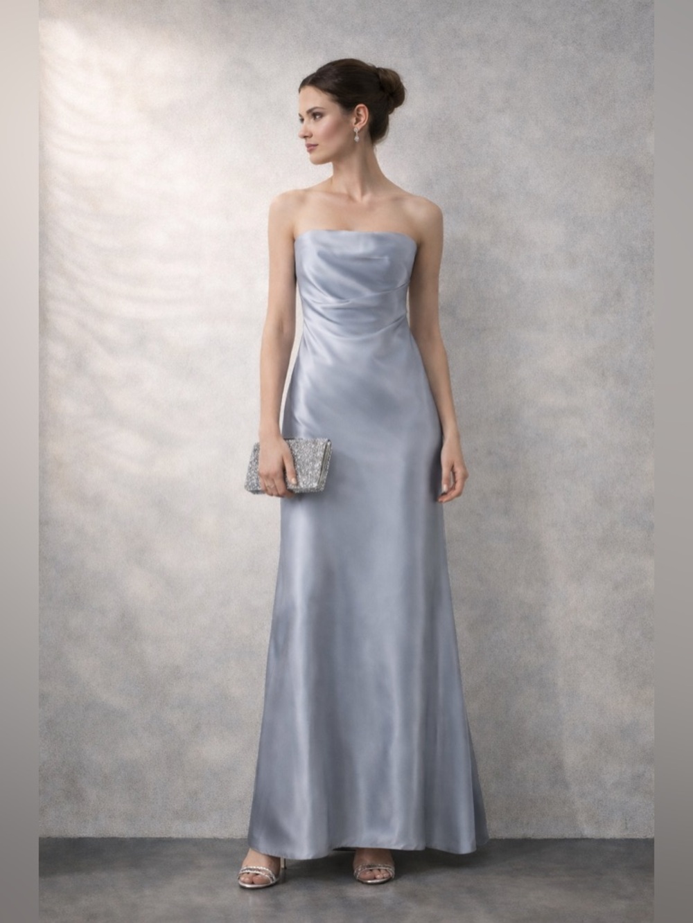 [Oscar de la Renta] Pink Label Silk Satin Strapless Gown Blue Gray Size 6 - Picture 4 of 11